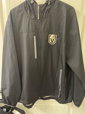 NHL Men's Black Hooded Windbreaker with Gold Logo